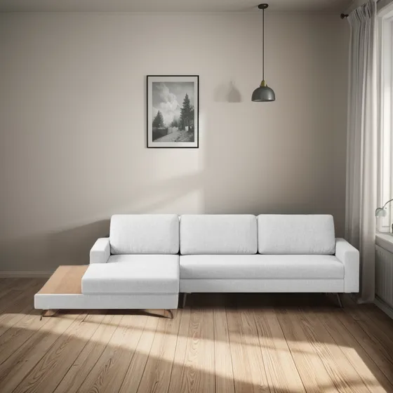 Sofá Confortável 322cm Linho Cinza Loft Chaise/deck Esquerda