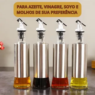 2 Uni Porta Azeite Vinagre De Vidro Com Inox Galheteiro 2 Uni Porta Azeite Vinagre De Vidro Com Inox Galheteiro