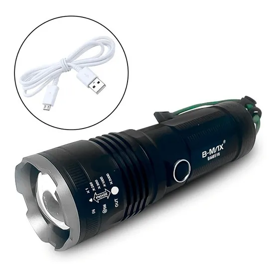 Lanterna Tática P70 Recarregável Super Potente Longo Alcance Cor da lanterna Preta Cor da luz Super Branca
