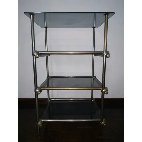 Mueble Auxiliar, En Metal Y Vidrio Ahumado