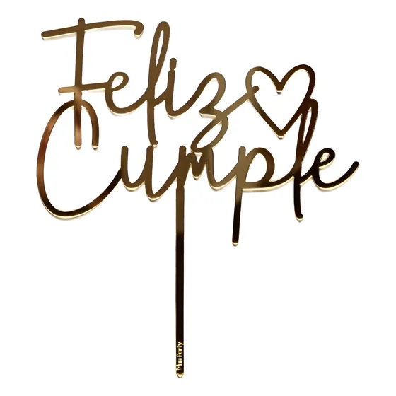 Muni Party Cake Topper Feliz Cumple Ct12 Acrílico Oro