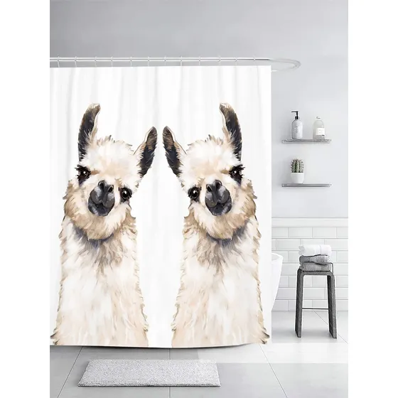 Sonernt Cortina Ducha Blanca Diseño Llama Para Decoracion