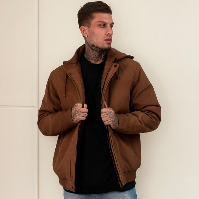 Casaco Masculino Plus Size Jaqueta Sarja Forrada Capuz Casaco Masculino Plus Size Jaqueta Sarja Forrada Capuz