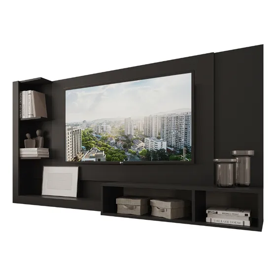 Painel Para Tv 60 Ganges Nicho E Prateleira Preto Carraro