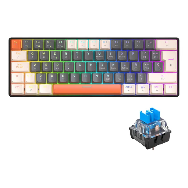 Free Wolf Teclado Mecánico Personalizado T60 Teclado Con Cable Conectado Tipo C Tecla Completa Luz De Fondo Sin Efecto Fantasma Juego De Oficina Rgb Teclado De 62 Teclas Eje Verde