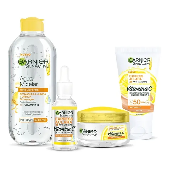 Pack Garnier Express Aclara Vitamina C 4 Pasos Tono Medio