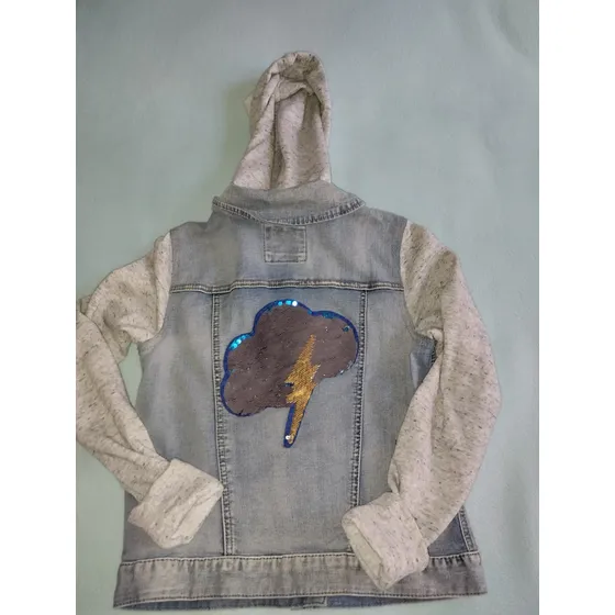 Chaqueta De Jeans Mudd Manga Larga Gris Con Capucha Frío