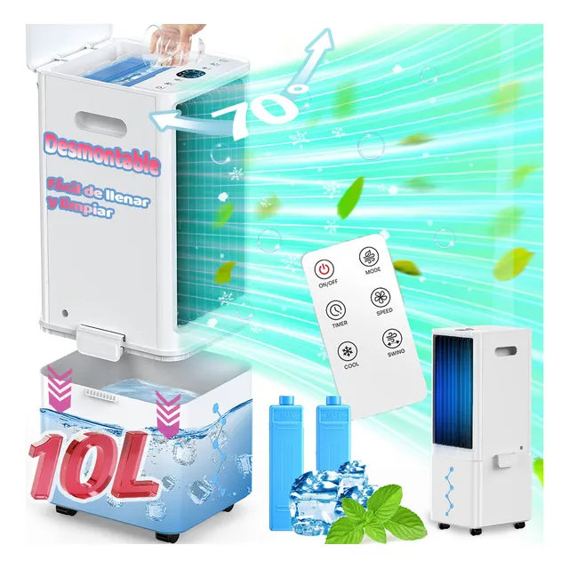Censtech Ventilador Aire Frio Portatil 70° Y Control Remoto Enfriador De Aire Evaporativo De Oscilación Y Silencioso 4 Modos Y 3 Velocidades Temporizador De 12h De Aire Acondicionado Portatil Interior