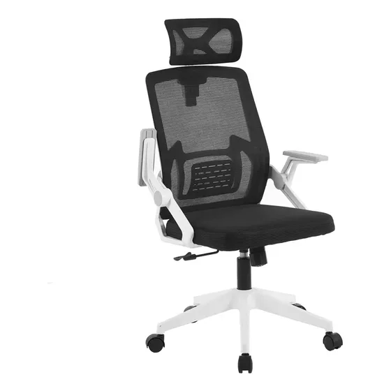 Silla De Escritorio y Oficina Con Cabecero Ergonomus Doha Blanca y Negra Ergonómica Ejecutiva con Ruedas
