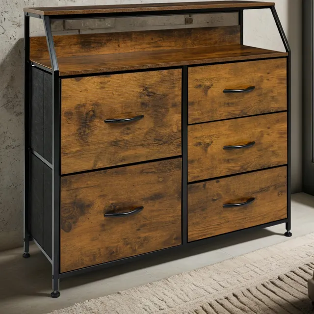 Comoda Mueble 5 Cajoneras Metal Organizador Madera Color Marrón