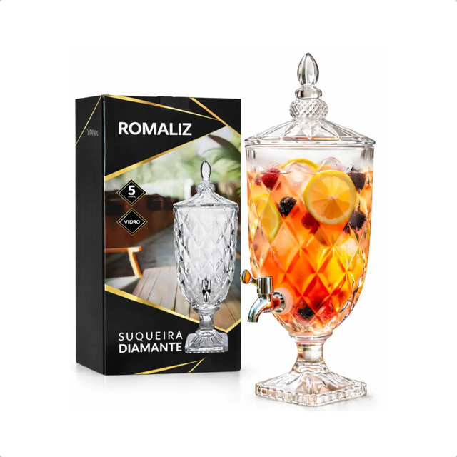 Suqueira De Vidro 5l 3l 2l Litros Torneira E Tampa Diamond Cristal 5 Litros
