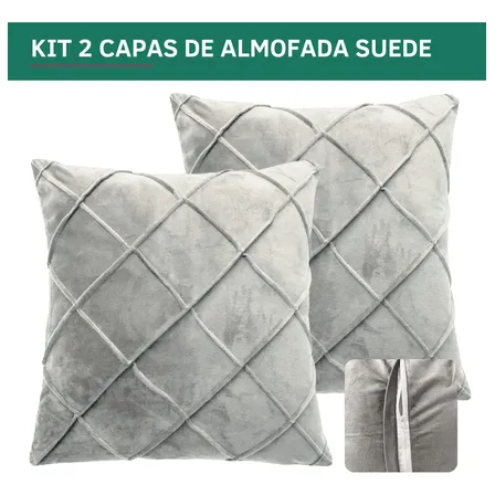Kit 2 Capa Para Almofada Decorativa Suede Luxo 40x40cm Aveludado Extra Macio Suave Cor Cinza Premium