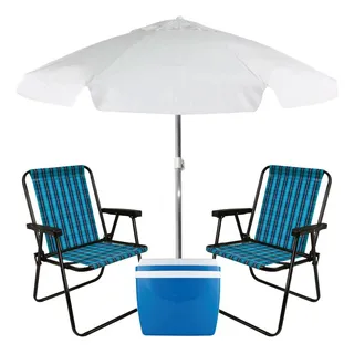 Kit 2 Cadeiras De Praia + Guarda Sol + Caixa Térmica 34l Kit 2 Cadeiras De Praia + Guarda Sol + Caixa Térmica 34l