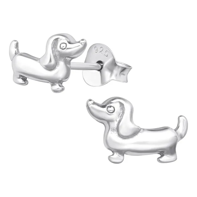 Aros Perro Salchicha Plata 925 Aritos Pequeños