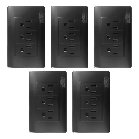 Tomacorriente Triple Acabado Negro De 15a 5 Piezas