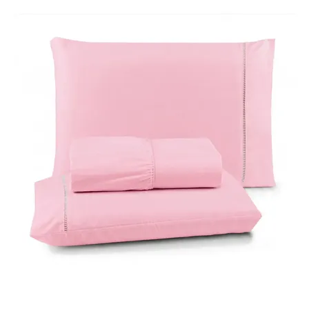 Jogo De Lençol Queen 3 Peças 400 Fios C/ Elástico Hotel Rosa Liso
