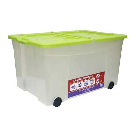 Caja Plástica Con Ruedas 120 Litros Marca Alfa Hogar 