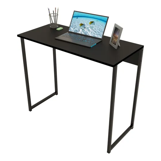 Mesa para home office Inaugura Móveis cor preta Escrivaninha Industrial Quarto Notebook Escritorio Computador para estudos