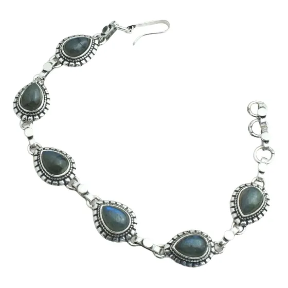 Pulsera Artesanal Con Labradorita  Plata 925