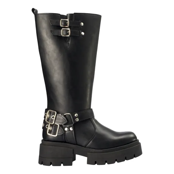 Botas Bucaneras Chunky Boots Caña Alta Negras Con Hebillas
