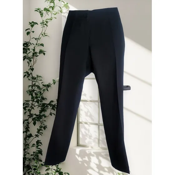 Pantalón Negro, En Crepe, Recto, Dama, Clásico. T.s/m.
