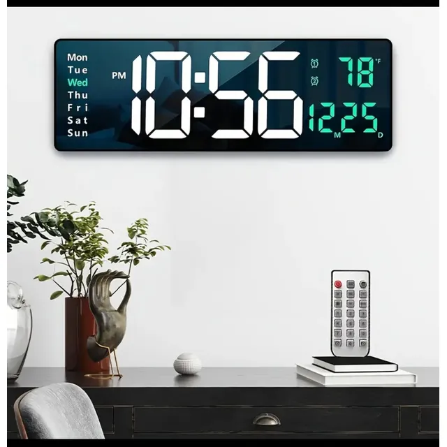 Reloj Digital De Pared Hora. Fecha, Día De La Semana, Temper