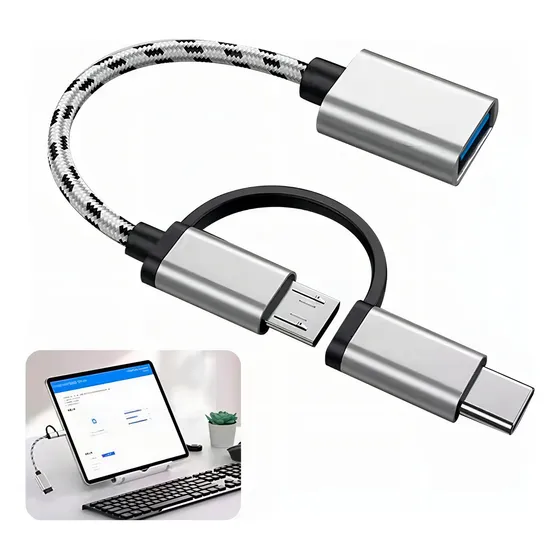 Adaptador Otg Cable Otg Cable 2 En 1 Adaptador Micro Usb Tipo C A Usb 3.0 Otg GievuLeo 1psc