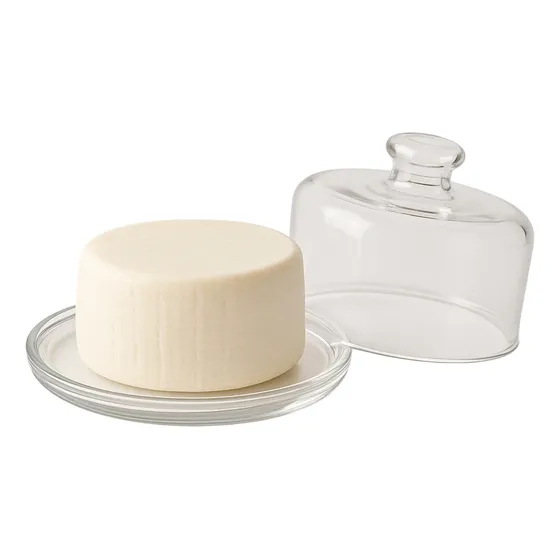 Porta Queijo De Vidro Com Tampa Queijeira Redonda 19cmx12cm