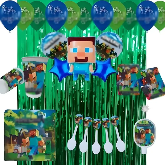 Decoración Completa Globos De Videojuego Bloques Cumpleaños