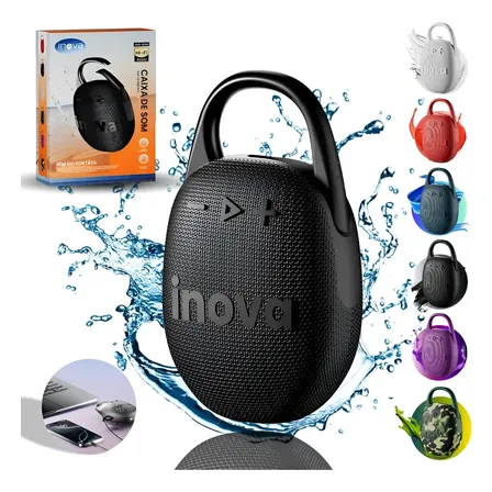 Caixa De Som Bluetooth 5.4 Portátil Potente Ip67 Com Gancho Preto 127/220v
