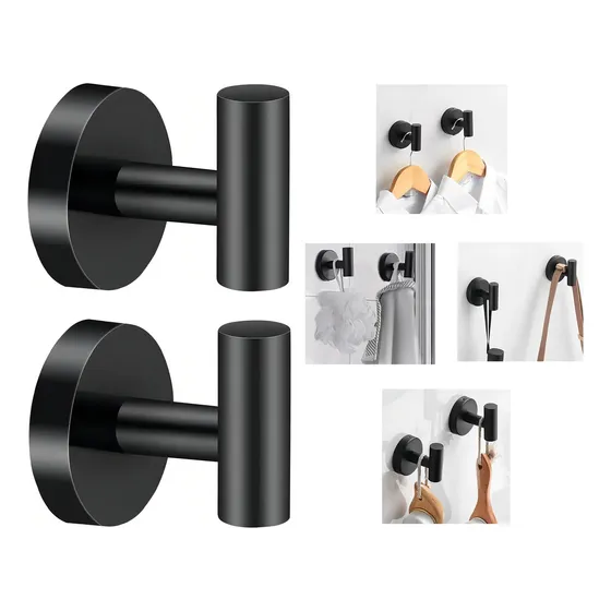 Pack 2 Colgadores De Baño Toallero Para Baño Accesorios Cocina Perchero Percha Toalla Acero Inoxidable Con Pernos En Caja Negro Myg Hogar