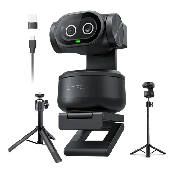 Emeet Pixy 4k 30Fps Ai Tracking Autofoco Dual Ptz Webcam 300° 1080P 60Fps Camera Para Pc Com Tripé Microfone Kit VideoConferencia