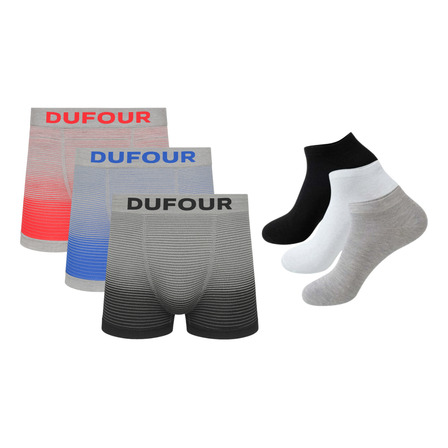 Pack X 3 Boxer Dufour + 3 Pares De Medias Surtido Rayas Xl Pack X 3 Boxer Dufour + 3 Pares De Medias Surtido Rayas Xl