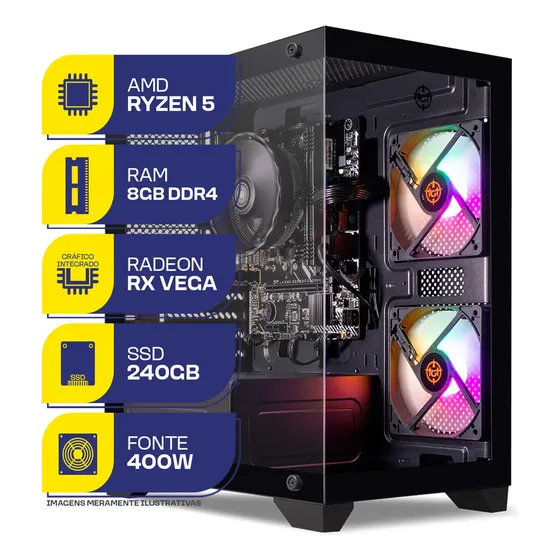 Pc Gamer Mcl, Amd Ryzen 5 3400g, 8gb Ddr4, Ssd 240gb