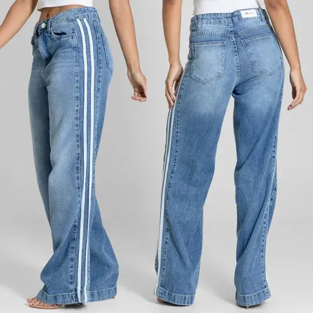 Jeans Sawary Feminino Calca Wide Leg_283314 Índigo Liso 44