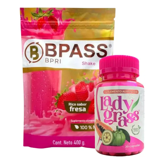 Bypass Malteada + Ladygrass Inhibidor Apetito 100% Natural Sabor Fresa