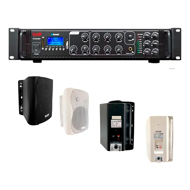 Kit Sonido Ambiental Amplificador + 6 Parlantes Pared
