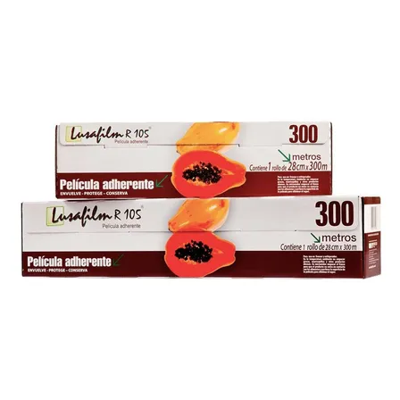 Filme Plástico Pvc 28x300 Trilho Cortador Serrilha Bobina Papel Filme Para Embalagem De Alimentos Lusafilm Dispafilm