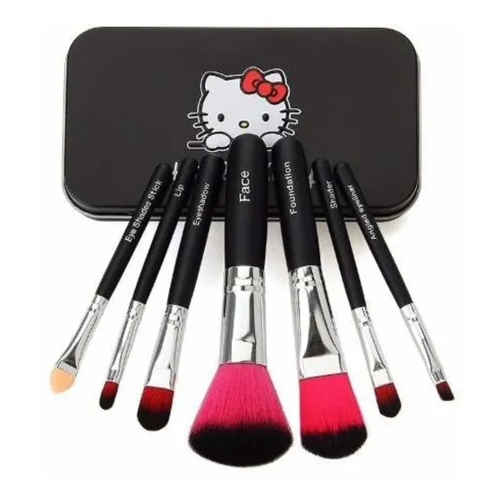 Set De 7 Brochas Mac Helló Kitty Negro O Morado Al Mayor