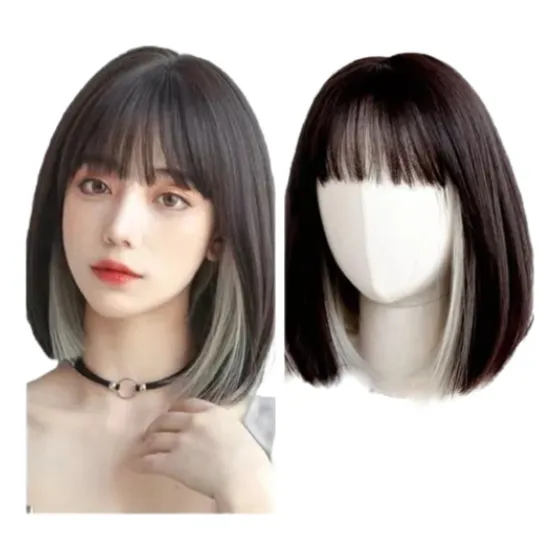 ** Peluca Negra Y Blanca Corta Natural Cosplay For Mujer