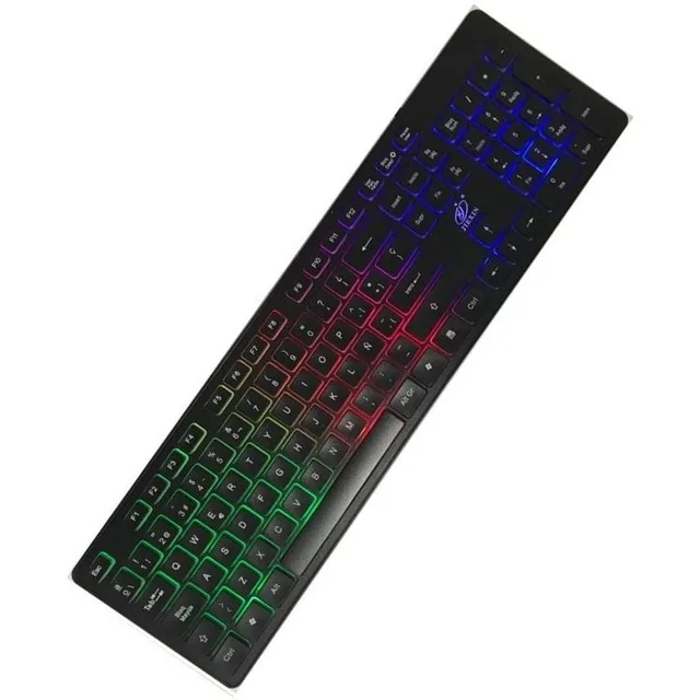 Teclado Gamer Ditron Luces Led Retroiluminado Usb Rgb Pc Teclado Negro Idioma Español Latinoamérica