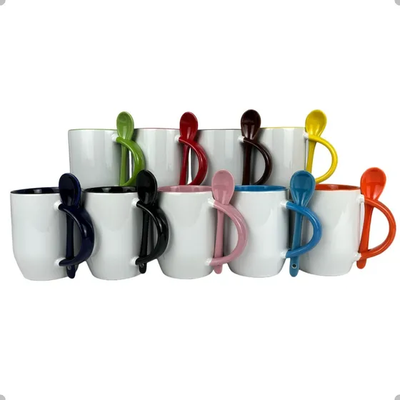 Caneca Sublimação Alça Colher Interior Colorida 325ml 6uni