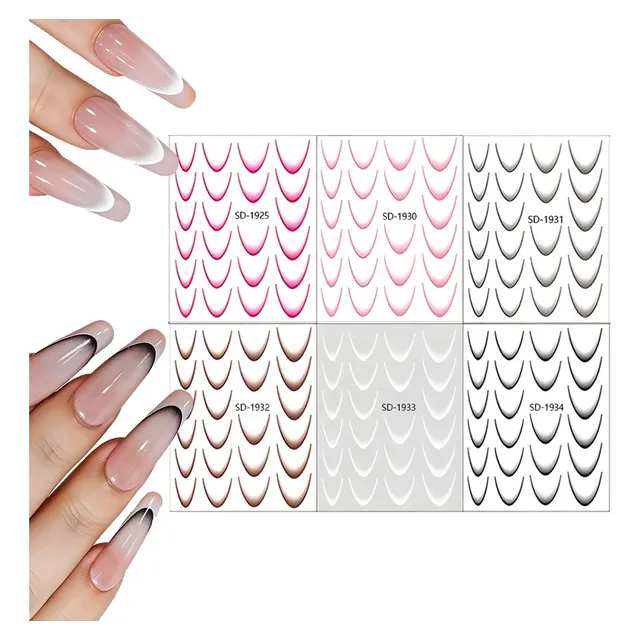 6pcs Adesivos Para Unhas Com Linha Francesa Gradiente