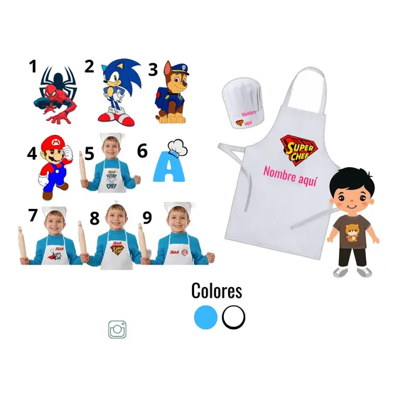 Combo Delantal + Gorro Para Niños Super Chef Personalizado