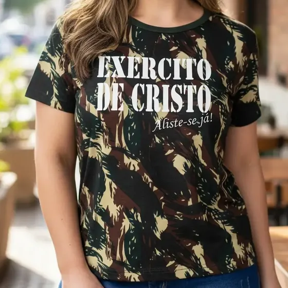 Camiseta Feminina Camuflada Exercito De Cristo