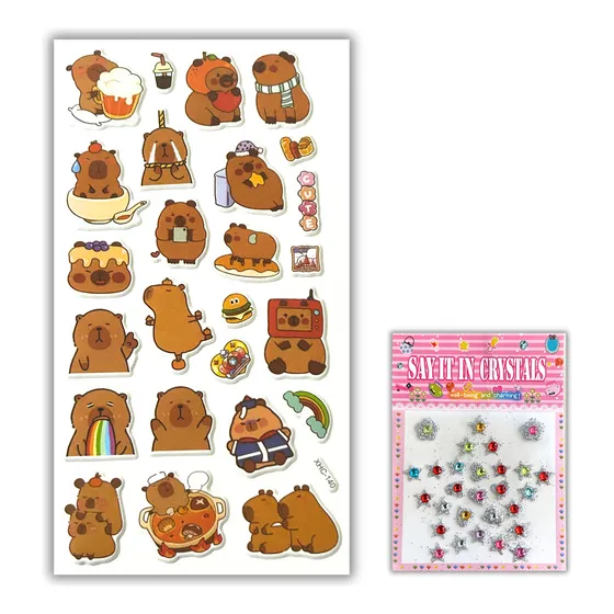 Pack Mini Strass + Stickers Capibara Surtido 01- Stickers 3d