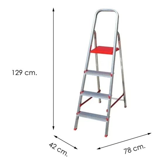 Escalera Lusqtoff De Aluminio 4 Escalones Hogareña Multiuso Color Plateado
