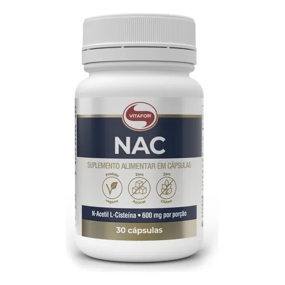 Nac N-acetil L-cisteína 600mg Vitafor 30 Cápsulas. Sabor Sem sabor