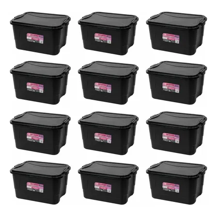 Kit 12 Caixas Organizadoras Plasnew 15l Com Tampa E Trava
