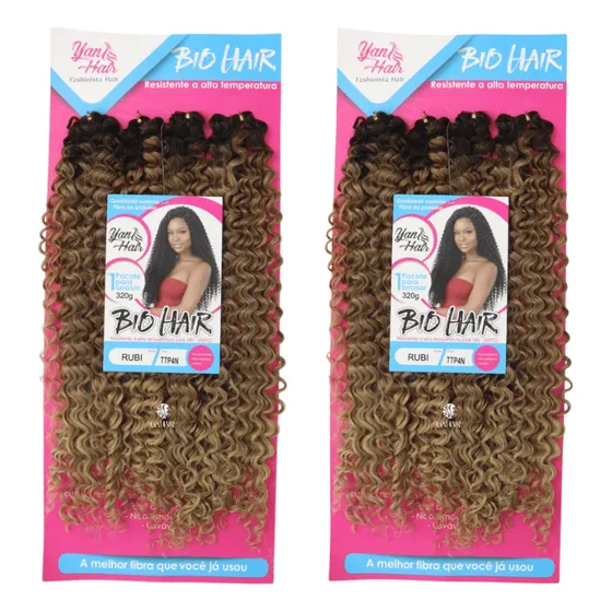 Combo 2 Cabelos Cacheado Para Mega Hair Em Crochet - Rubi Cor Castanho Claro Com Ombre Loiro Medio Ttp4n